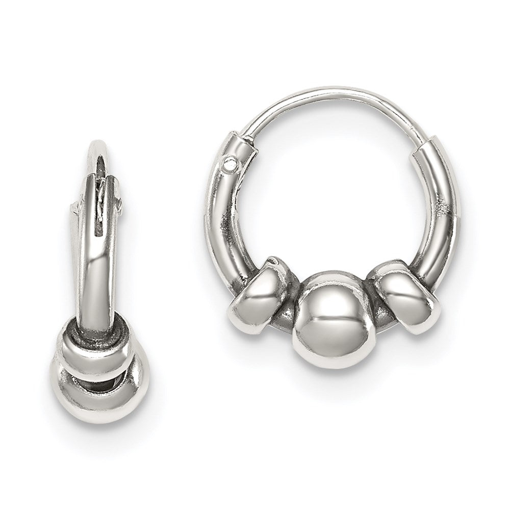 Sterling Silver Tiny Beaded Endless Hoop Earrings, 10 x 4 mm