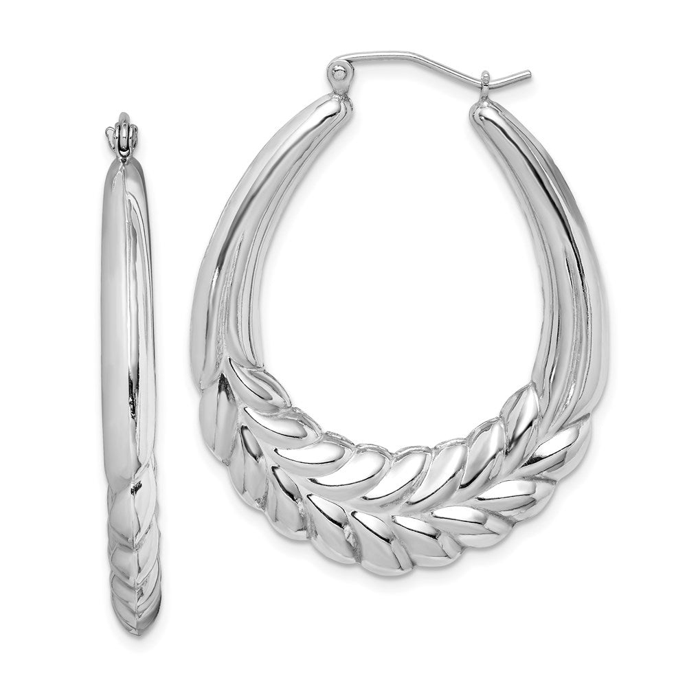 Sterling Silver Rhod-plated Polished Wheat Shrimp Oval Hoop Earrings, 41 x 33 mm