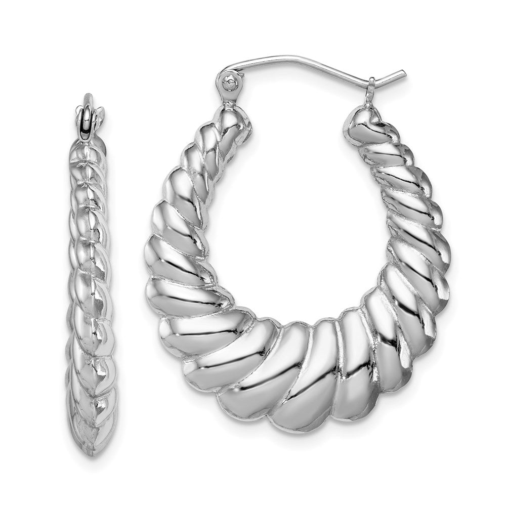 Sterling Silver Rhodium-plated Polished Shrimp Oval Hoop Earrings, 30 x 3.7 mm
