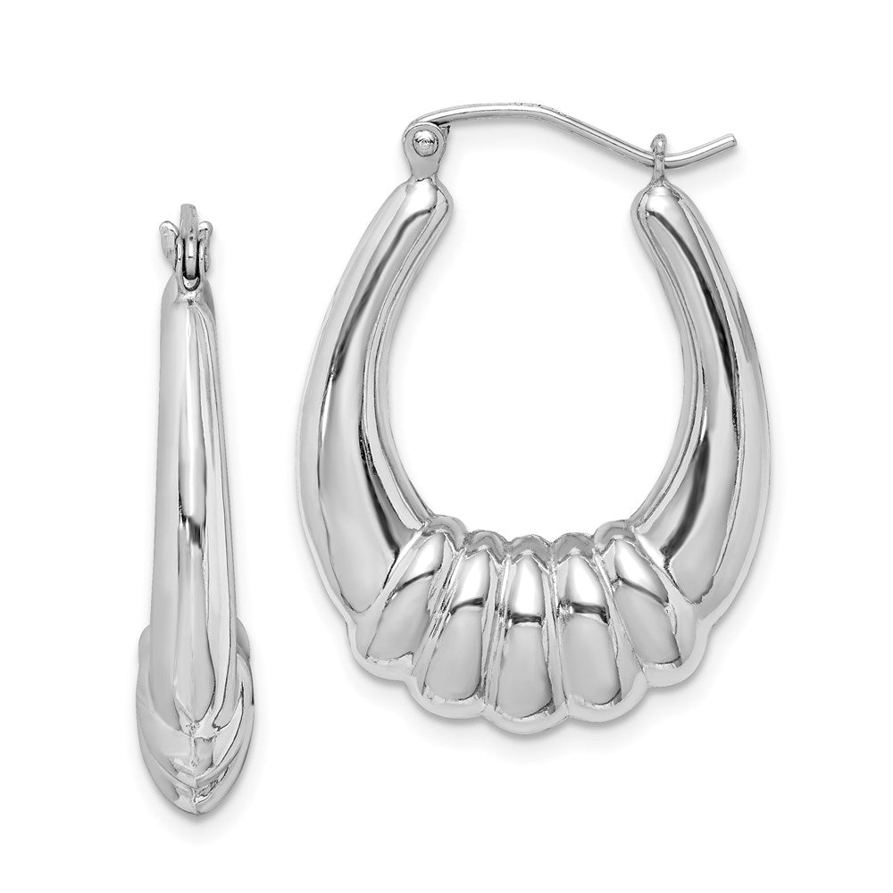 Sterling Silver Rhodium-plated Polished Scalloped Oval Hoop Earrings, 29 x 22 mm