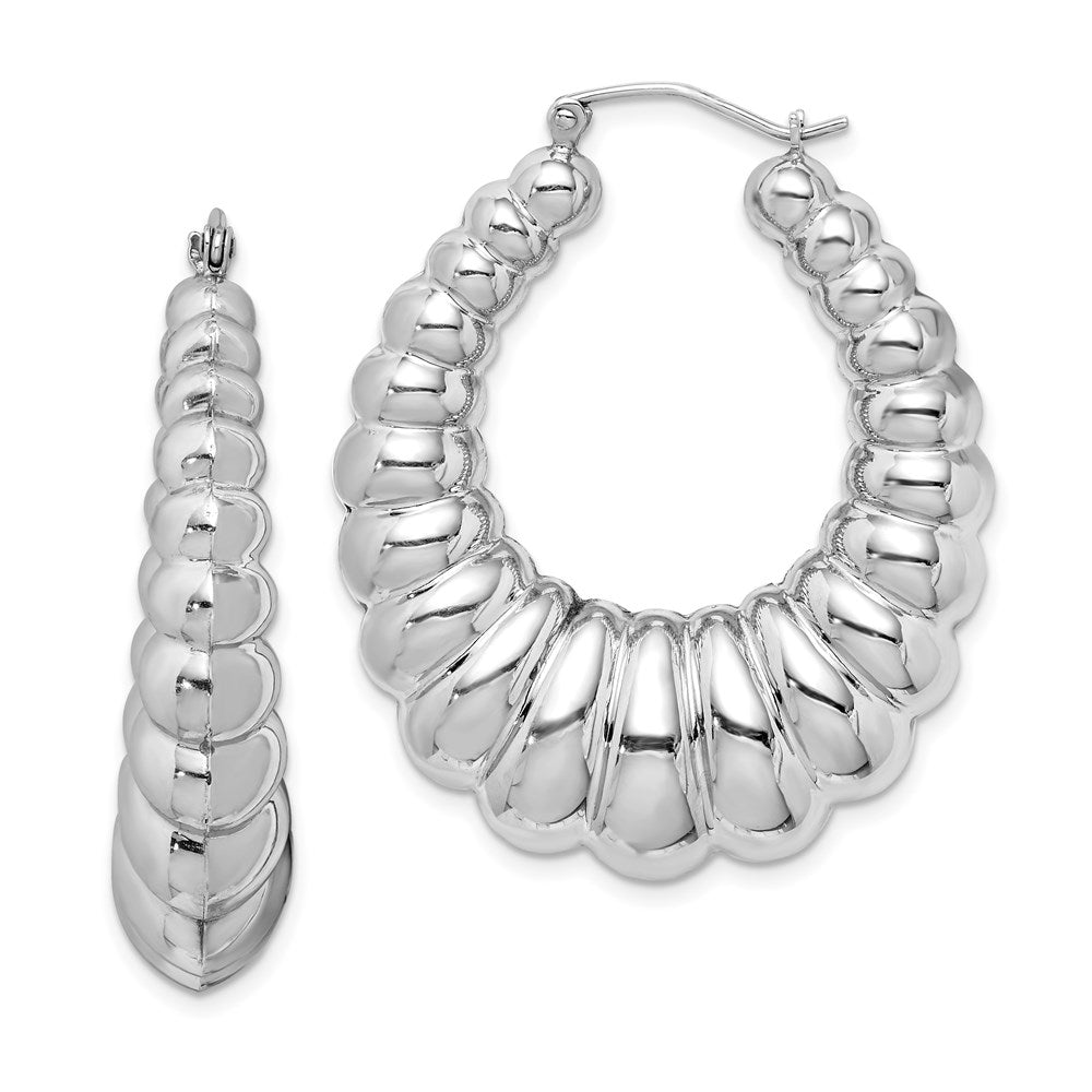 Sterling Silver Rhodium-plated Polished Shrimp Oval Hoop Earrings, 41 x 34 mm
