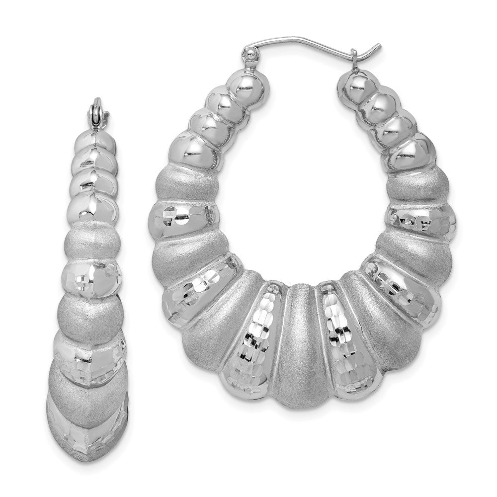 Sterling Silver Rhodium-plated Satin & D/C Shrimp Oval Hoop Earrings, 41 x 8.7 mm