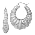 Sterling Silver Rhodium-plated Satin & D/C Shrimp Oval Hoop Earrings, 49 x 10.7 mm
