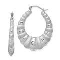 Sterling Silver Rhodium-plated Satin & D/C Shrimp Oval Hoop Earrings, 37 x 4.9 mm
