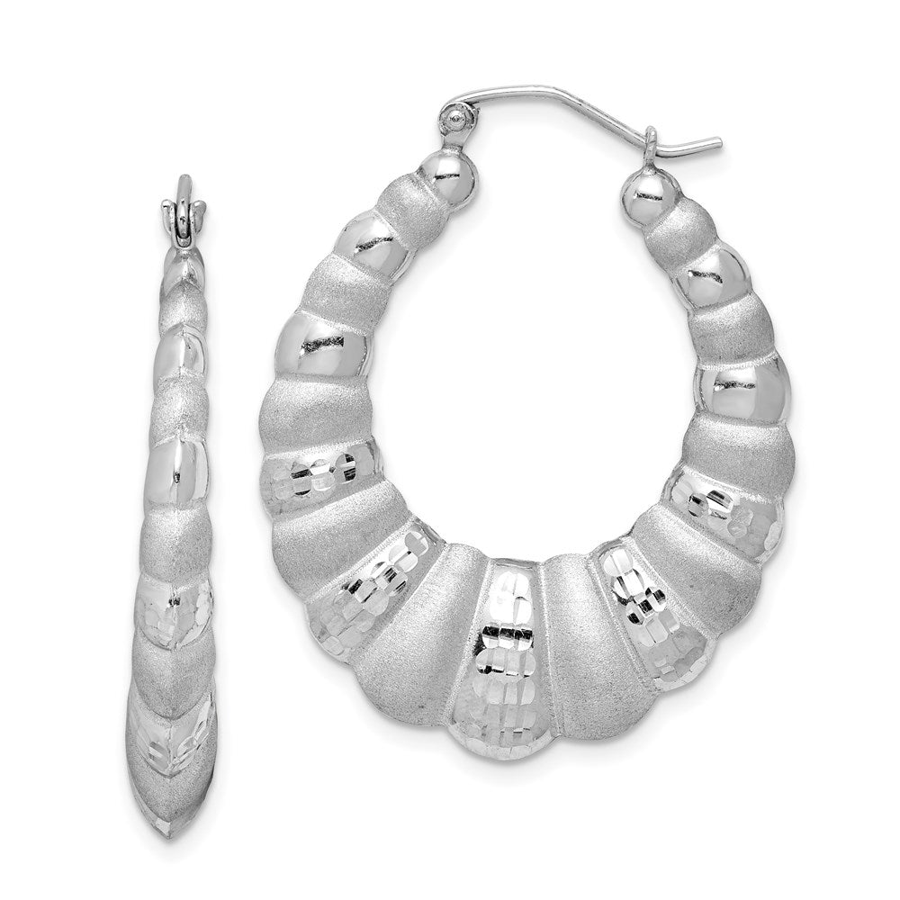 Sterling Silver Rhodium-plated Satin & D/C Shrimp Oval Hoop Earrings, 37 x 4.9 mm