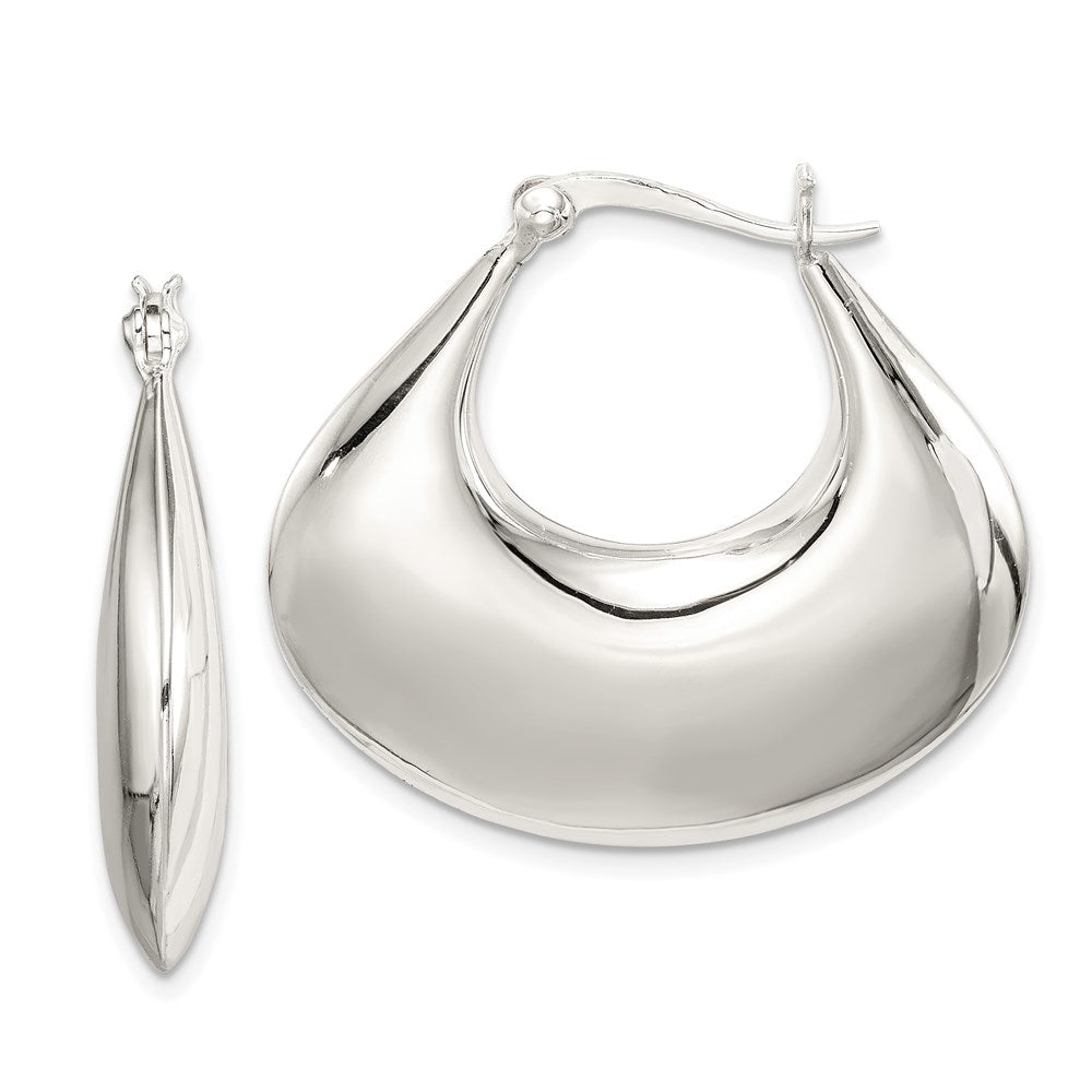 Sterling Silver Polished Puffed Hoop Earrings, 30 x 32 mm