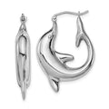 Sterling Silver Rhodium-plated Polished Dolphin Round Hoop Earrings, 32 x 5.4 mm