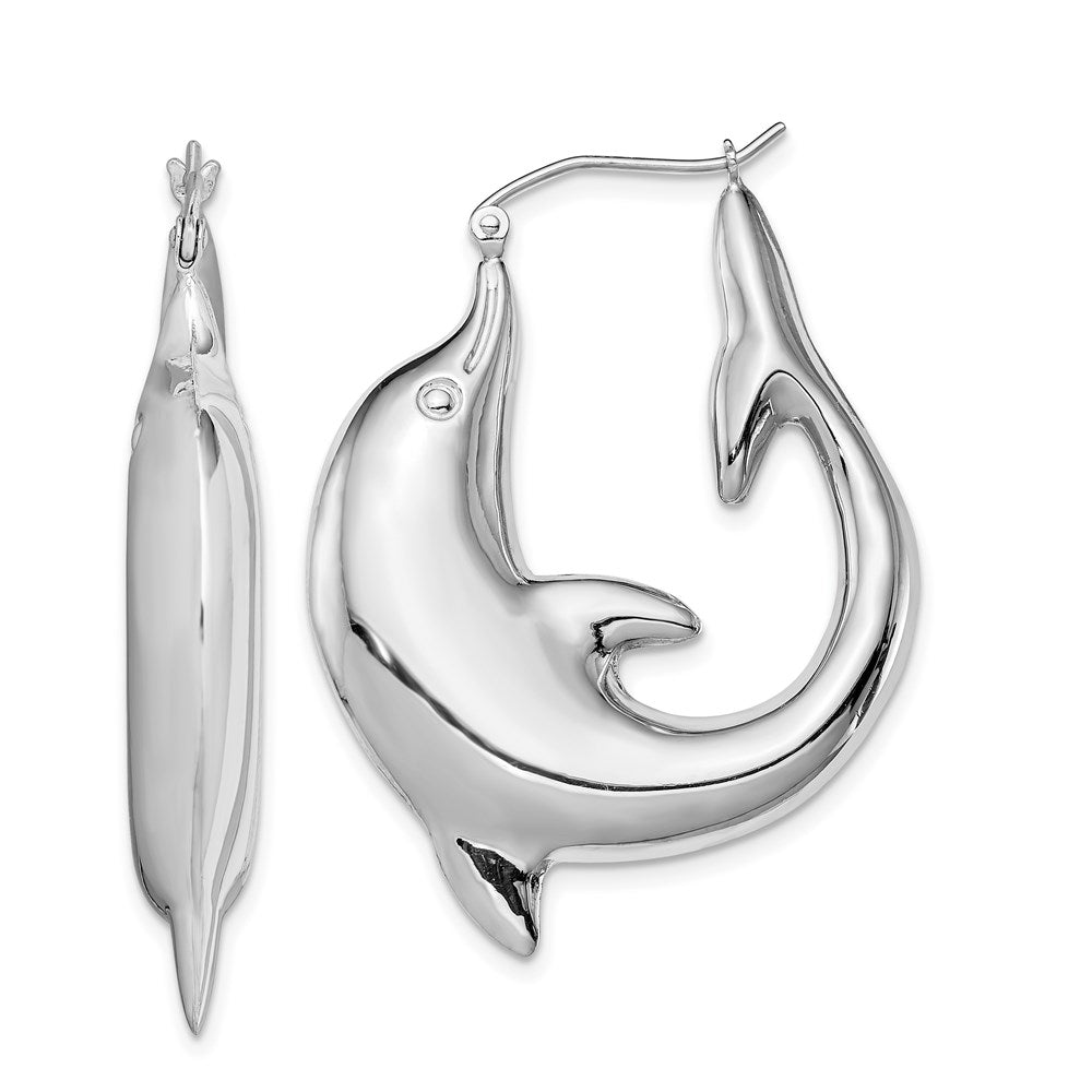 Sterling Silver Rhodium-plated Polished Dolphin Round Hoop Earrings, 41 x 5.5 mm