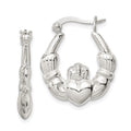 Sterling Silver Polished Claddagh Hoop Earrings, 22 x 3.8 mm
