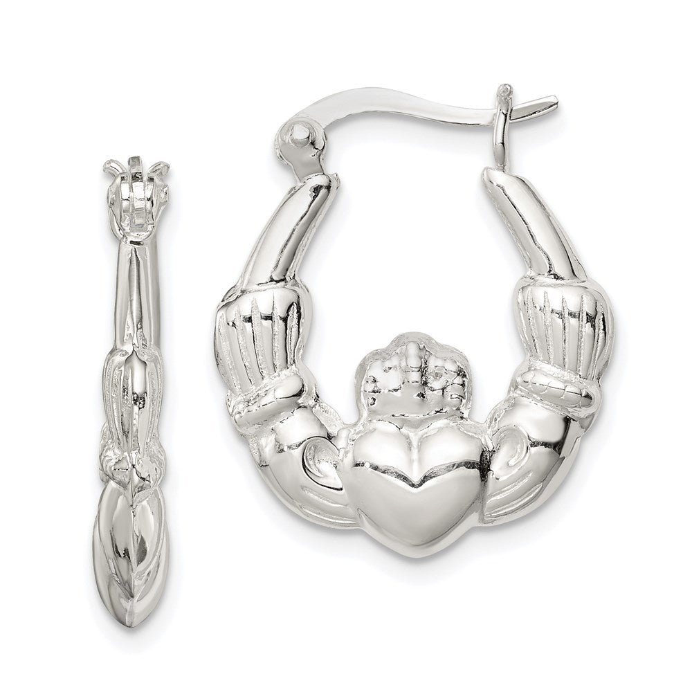 Sterling Silver Polished Claddagh Hoop Earrings, 22 x 3.8 mm