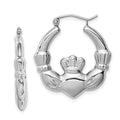 Sterling Silver Rhod-plated Polished Claddagh Round Hoop Earrings, 26 x 3.8 mm