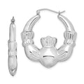 Sterling Silver Rhod-plated Polished Claddagh Round Hoop Earrings, 35 x 5.25 mm