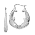Sterling Silver Rhodium-plated Textured Dolphin Round Hoop Earrings, 40 x 33 mm