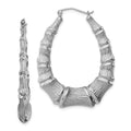 Sterling Silver Rhodium-plated Bamboo Oval Hoop Earrings, 42 x 33 mm