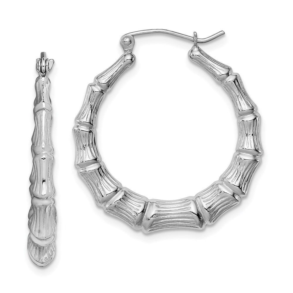 Sterling Silver Rhodium-plated Bamboo Round Hoop Earrings, 29 x 3.75 mm