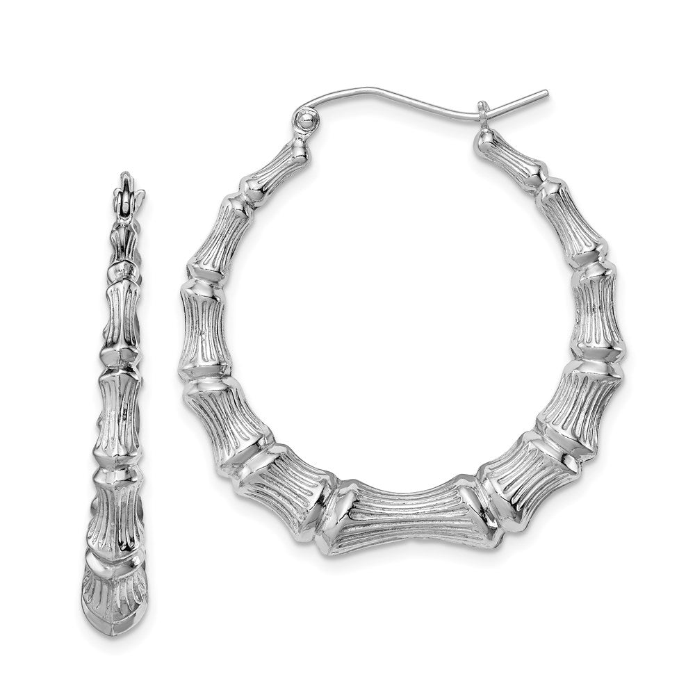 Sterling Silver Rhodium-plated Bamboo Round Hoop Earrings, 35 x 4.8 mm