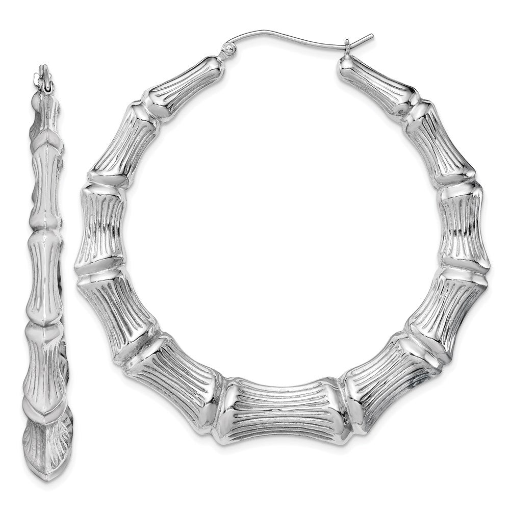 Sterling Silver Rhodium-plated Bamboo Round Hoop Earrings, 58 x 6.7 mm