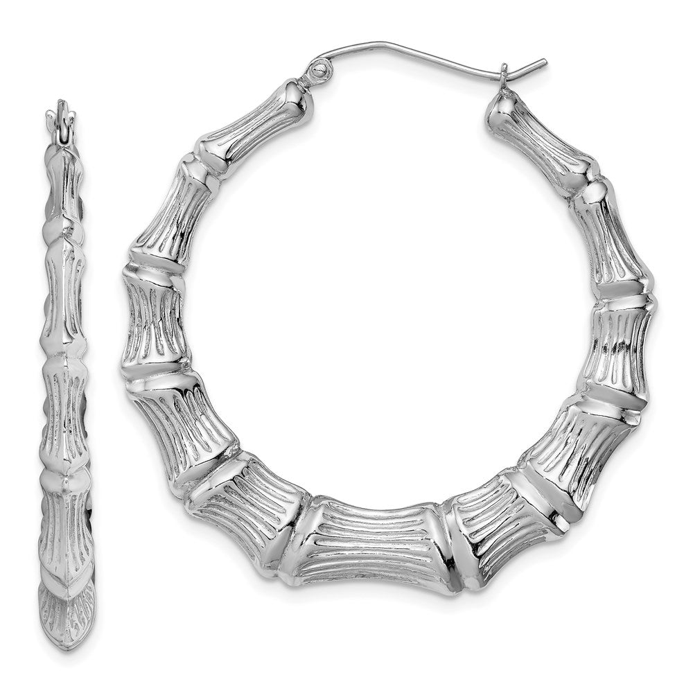 Sterling Silver Rhodium-plated Bamboo Round Hoop Earrings, 40 x 4.6 mm