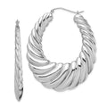Sterling Silver Rhodium-plated Polished Shrimp Oval Hoop Earrings, 55 x 5.75 mm