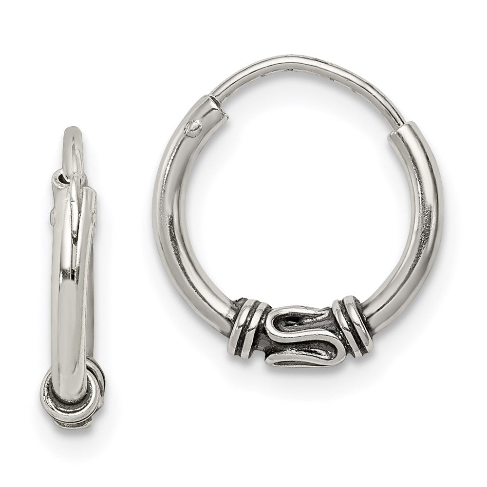 Sterling Silver Antiqued Hoop Earrings, 12 x 2.5 mm