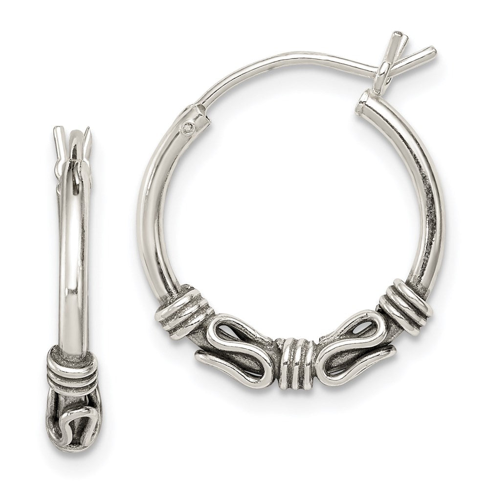 Sterling Silver Antiqued Hoop Earrings, 18 x 2.7 mm