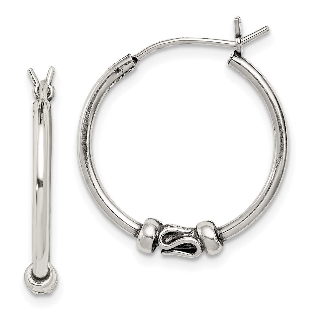 Sterling Silver Antiqued Hoop Earrings, 22 x 21 mm