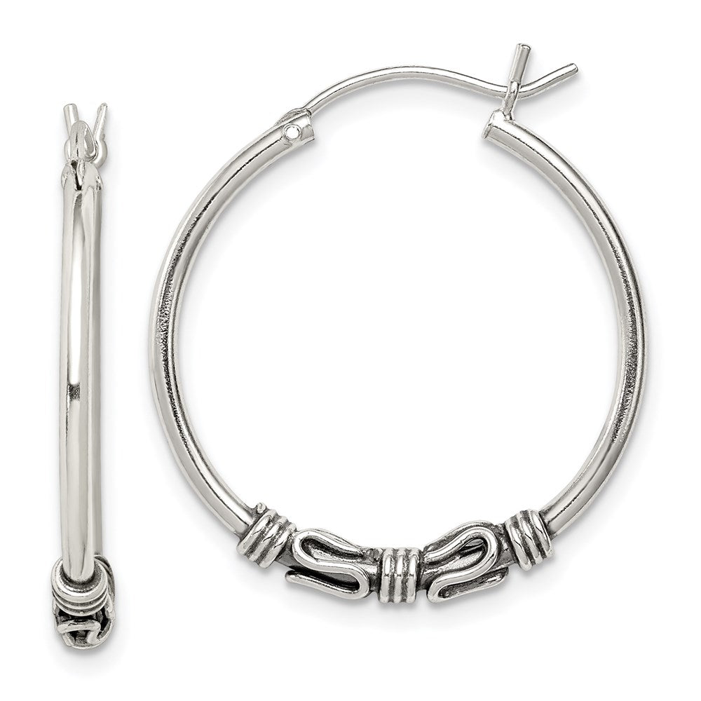 Sterling Silver Antiqued Hoop Earrings, 27 x 2.7 mm