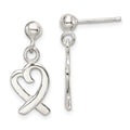 Sterling Silver Heart Dangle Post Earrings, 24 x 10 mm
