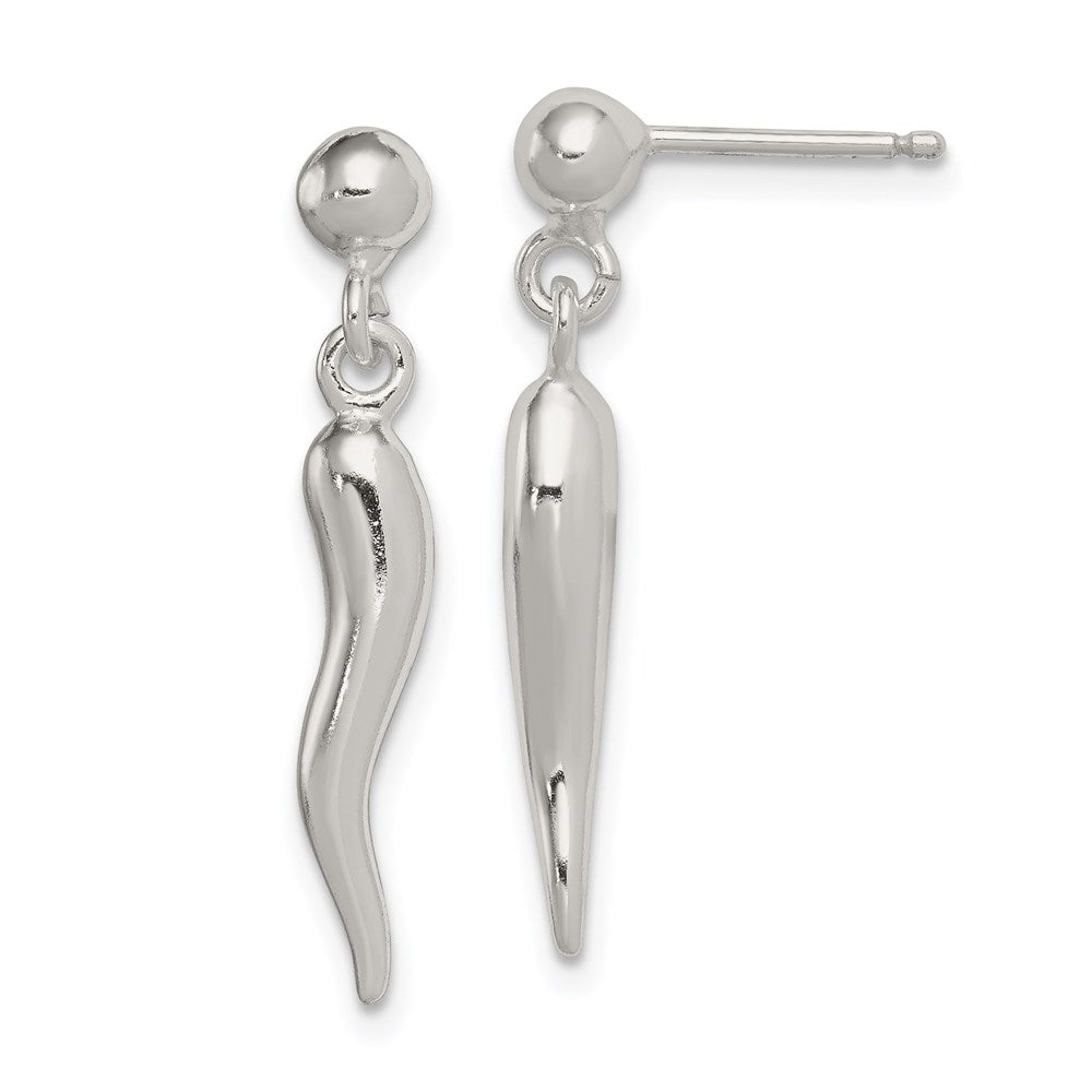 Sterling Silver Polished Italian Horn Post Dangle Earrings, 29 x 4 mm