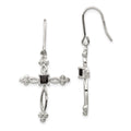 Sterling Silver Rhodium-plated Polished Diamond Accent & Black CZ Budded Cross Dangle Earrings, 0.02 ct, 41 x 20 mm