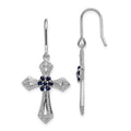 Sterling Silver Rhodium-plated Polished & Beaded Diamond Accent & Black CZ Passion Cross Dangle Earrings, 0.03 ct, 39 x 18 mm