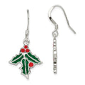 Sterling Silver Enameled Holly Earrings, 35 x 18 mm