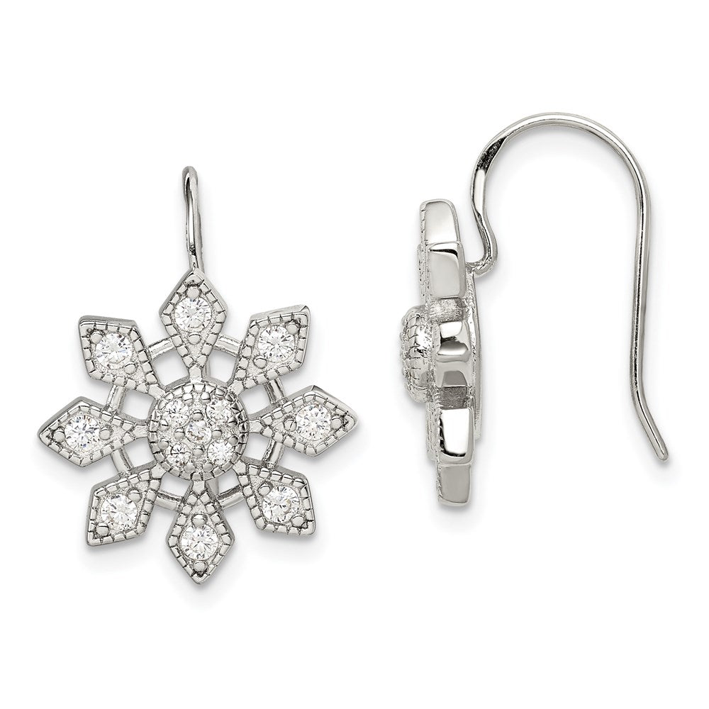 Sterling Silver Rhodium-plated CZ Snowflake Earrings, 33 x 17 mm