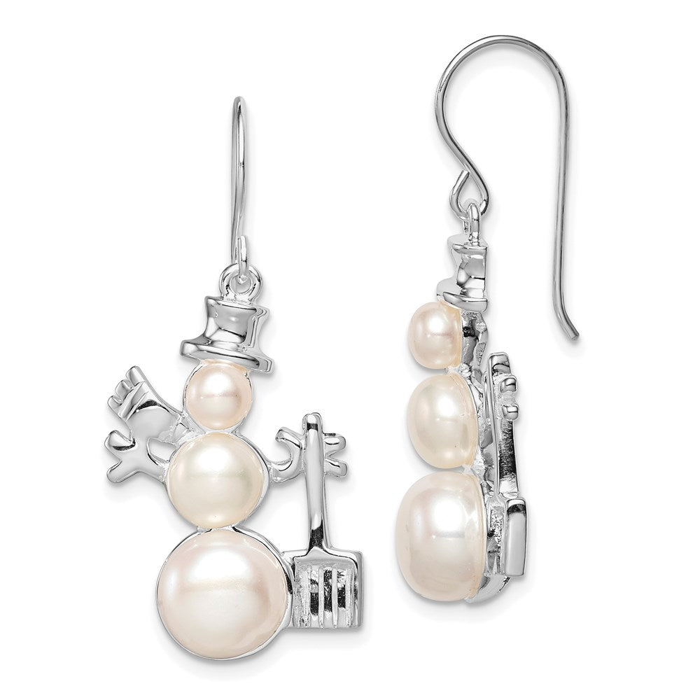 Sterling Silver FW Cultured Pearl Snowman Earrings, 40 x 22 mm
