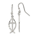 Sterling Silver Polished & D/C Cross & Ichthus Dangle Earrings, 37 x 11 mm