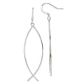Sterling Silver Polished Ichthus Dangle Earrings, 59 x 15 mm