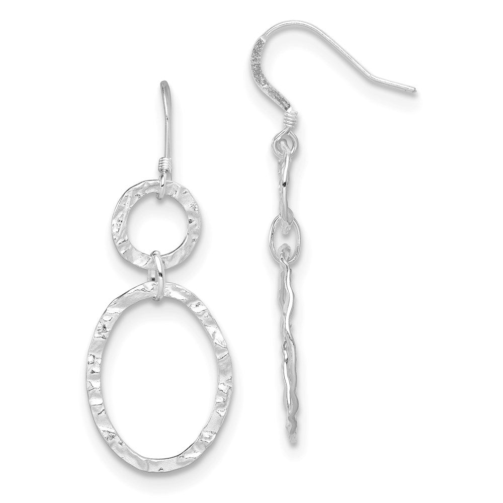 Sterling Silver Rhod-plated Polished & Hammered Circle & Oval Dangle Earrin, 49 x 19 mm
