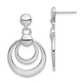 Sterling Silver Rhodium-plated Polished Double Circle Post Dangle Earrings, 32 x 20 mm