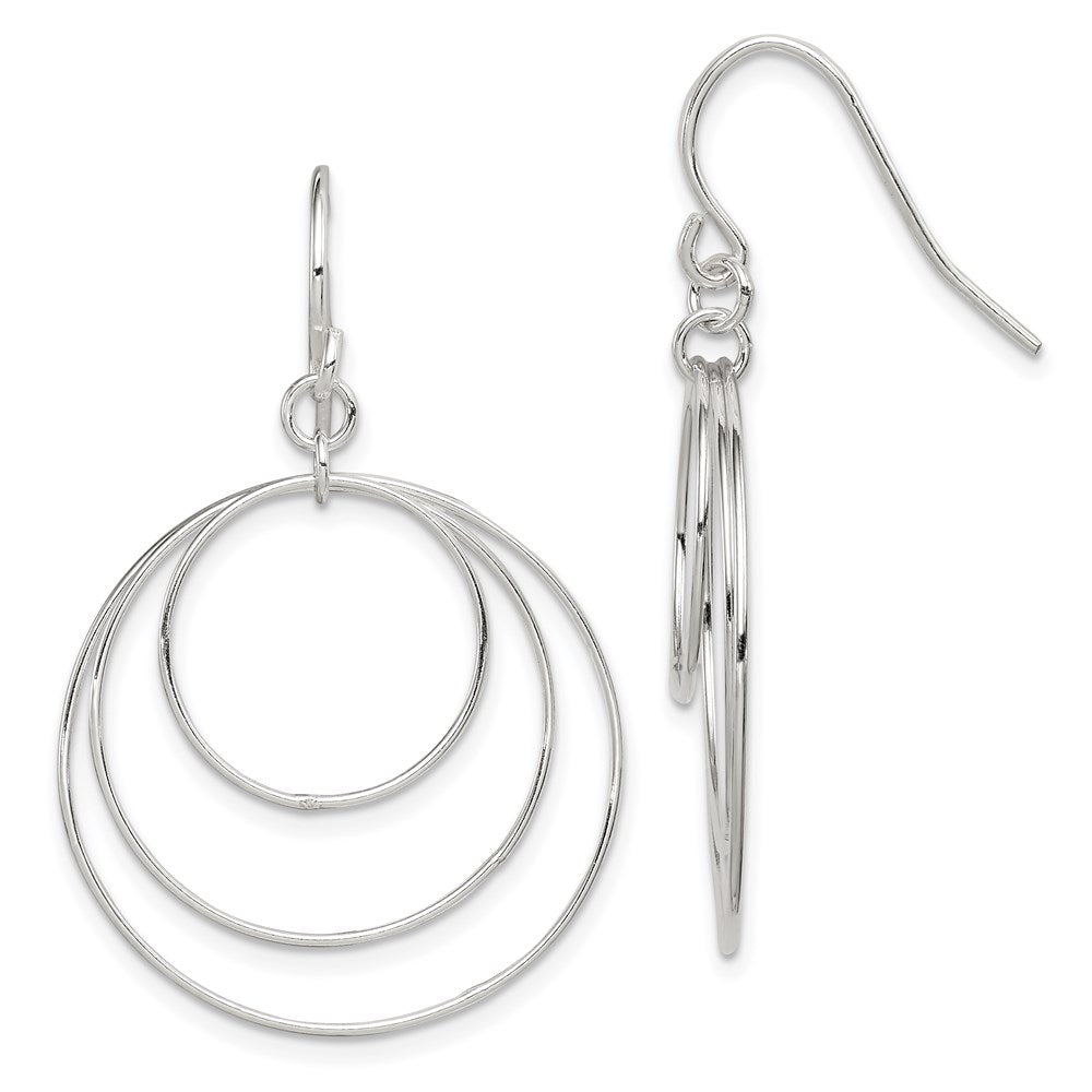 Sterling Silver Polished Fancy Triple Circle Dangle Earrings, 43 x 28 mm