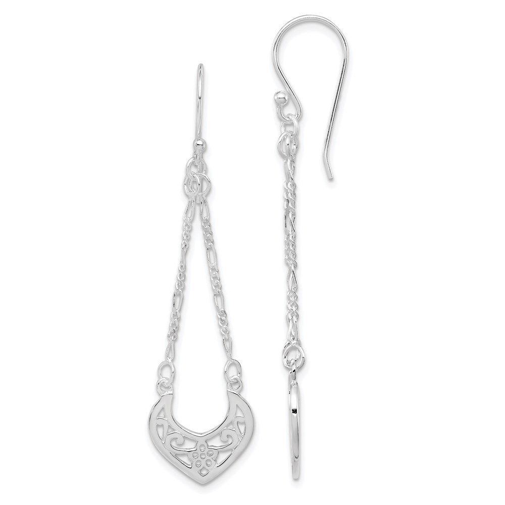 Sterling Silver Rhodium-plated Filigree Dangle Earrings, 56 x 16 mm