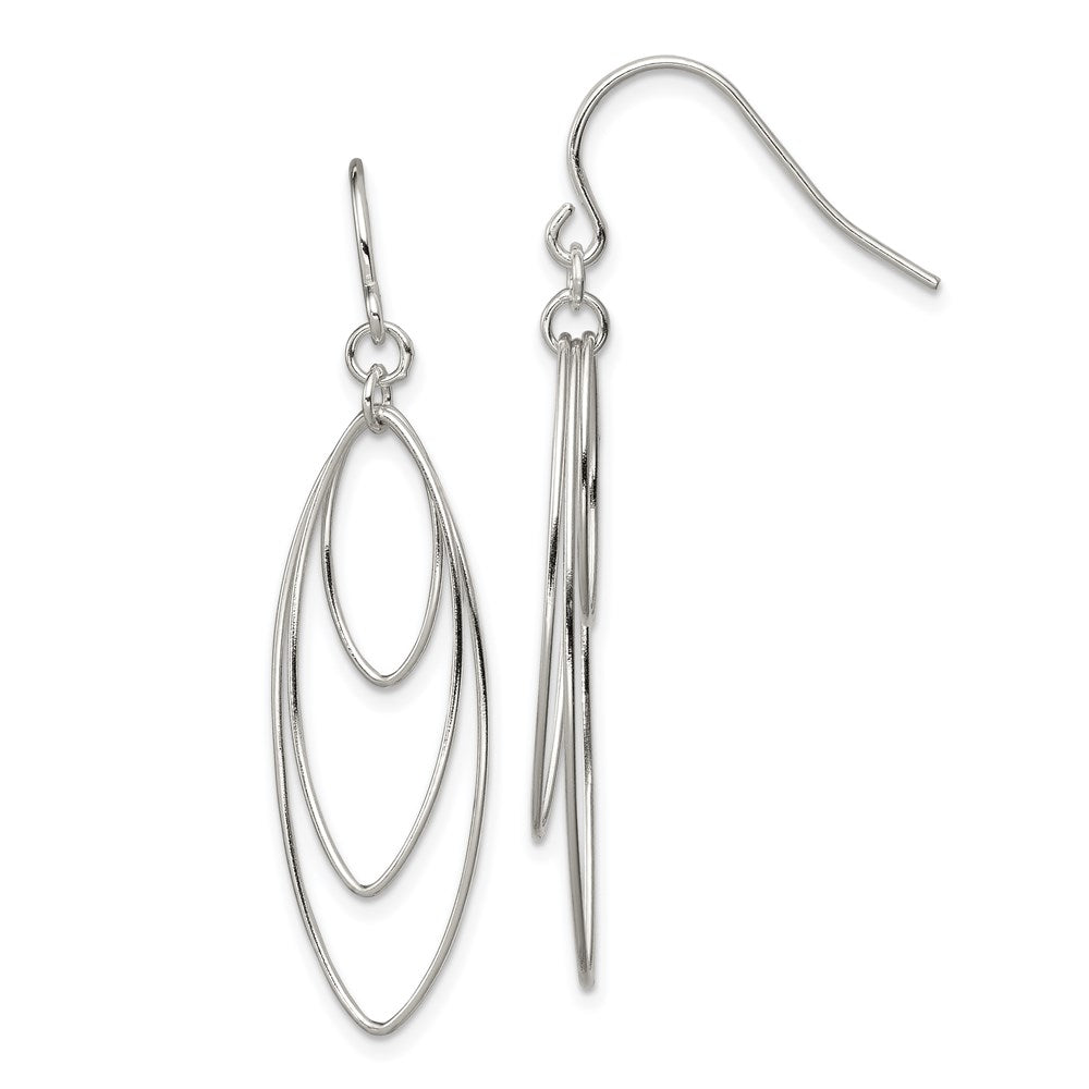 Sterling Silver Polished Triple Marquise Shape Dangle Earrings, 46 x 15 mm