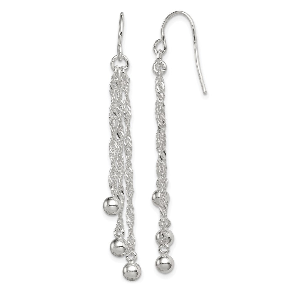 Sterling Silver Polished Fancy 3-Strand Chain & Beaded Dangle Earrings, 59 x 6 mm