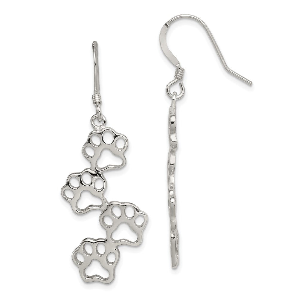 Sterling Silver Paw Prints Earrings, 52 x 16 mm