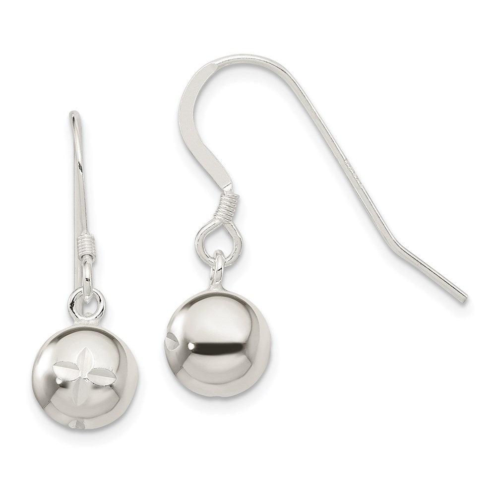 Sterling Silver 8mm Diamond Cut Bead Dangle Earrings, 23 x 8 mm