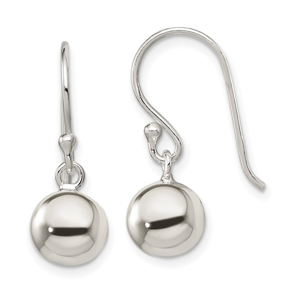 Sterling Silver Dangle Ball Shephard Hook Earrings, 19 x 9 mm