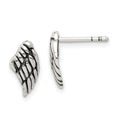 Sterling Silver Antiqued Wing Post Earrings, 13 x 6 mm