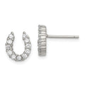 Sterling Silver Rhodium-plated CZ Horseshoe Post Earrings, 11 x 10 mm