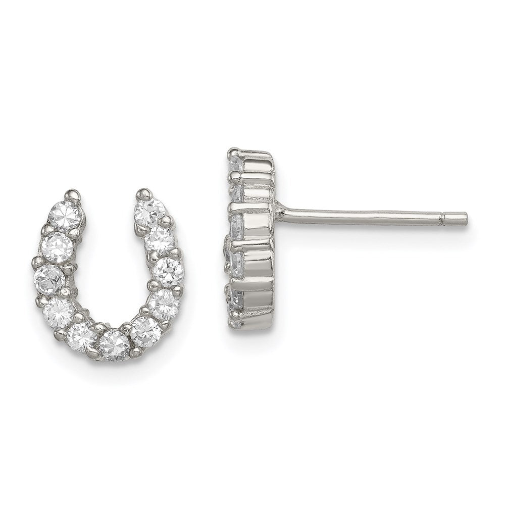 Sterling Silver Rhodium-plated CZ Horseshoe Post Earrings, 11 x 10 mm