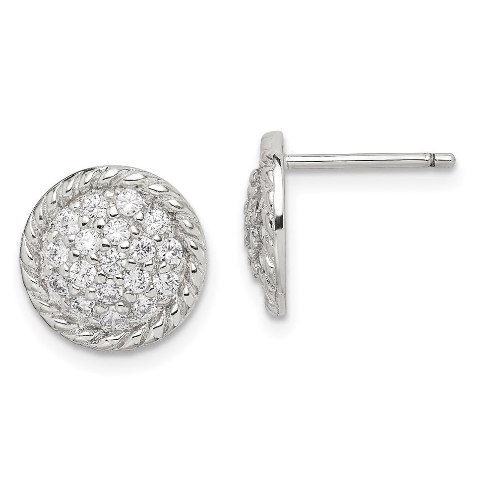 Sterling Silver Rhodium-plated Polished & Twisted CZ Circle Post Earrings, 12 x 12 mm