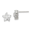Sterling Silver Rhodium-plated CZ Flower Post Earrings, 10 x 10 mm